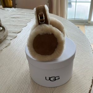 UGG fur earmuffs in ivory/brown. New in the box.